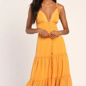 Lulu's Everlasting Sight Orange Tie-Strap Midi Dress